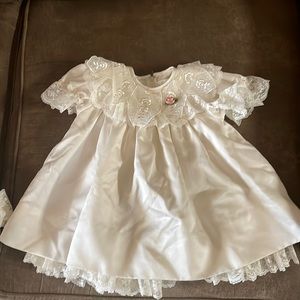 Vintage satin and lace 24 mos dress with bloomers! Perfect flower girl dress